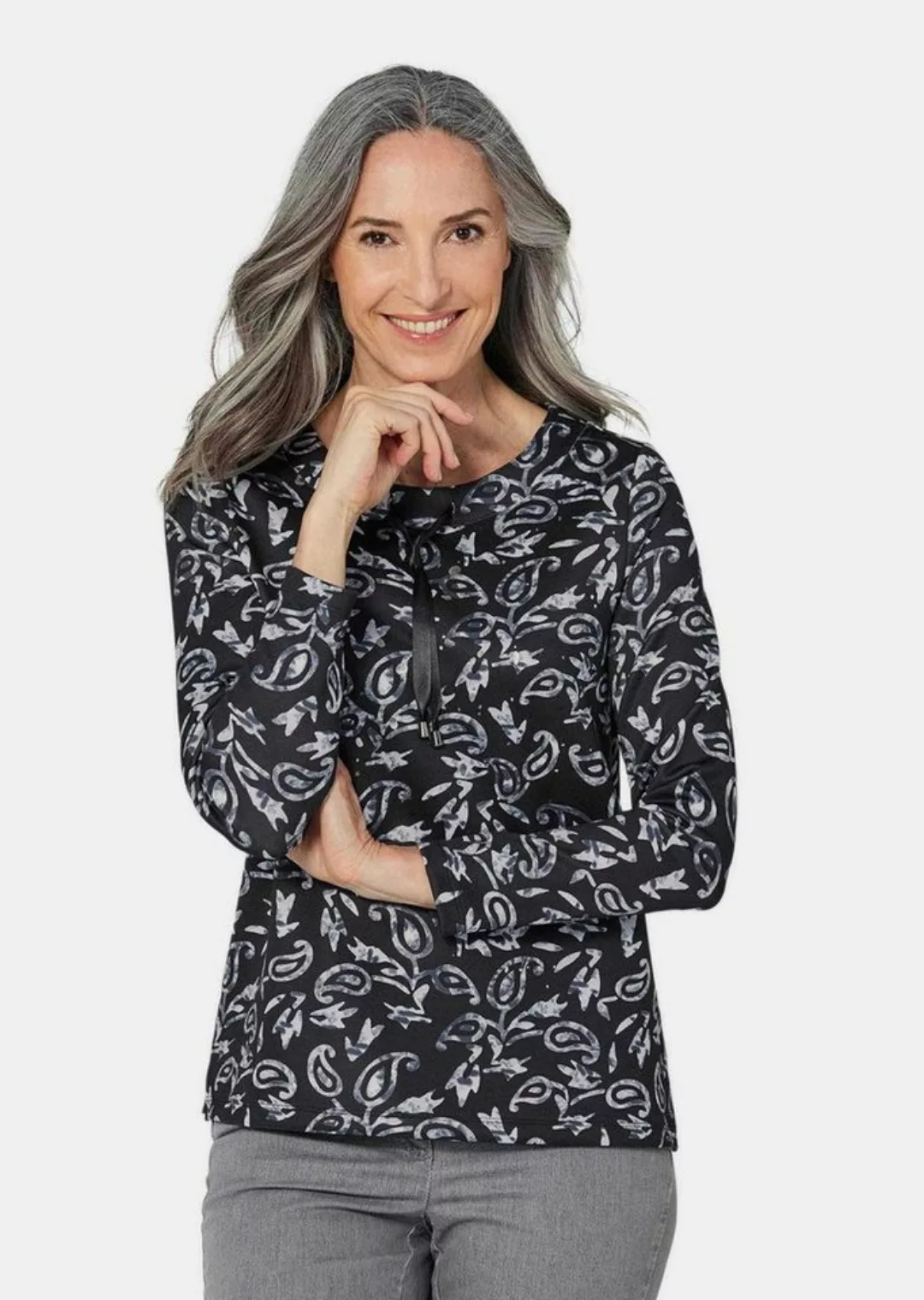 GOLDNER Print-Shirt Kurzgröße: Langarmshirt mit Metallic-Druck günstig online kaufen