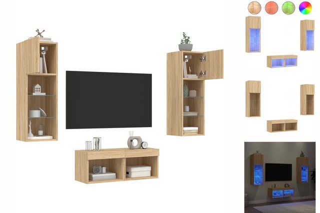 vidaXL TV-Schrank 4-tlg TV-Wohnwand mit LED-Leuchten Sonoma-Eiche günstig online kaufen