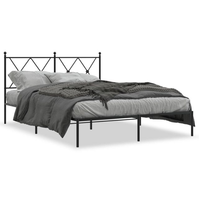 vidaXL Bettgestell, Bettrahmen mit Kopfteil Metall Schwarz 135x190 cm günstig online kaufen