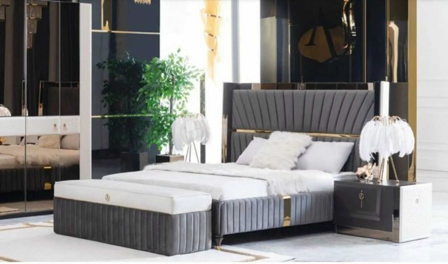 JVmoebel Bett Betten Holz Bettrahmen Grau Möbel Bett Doppelbetten Modernes günstig online kaufen