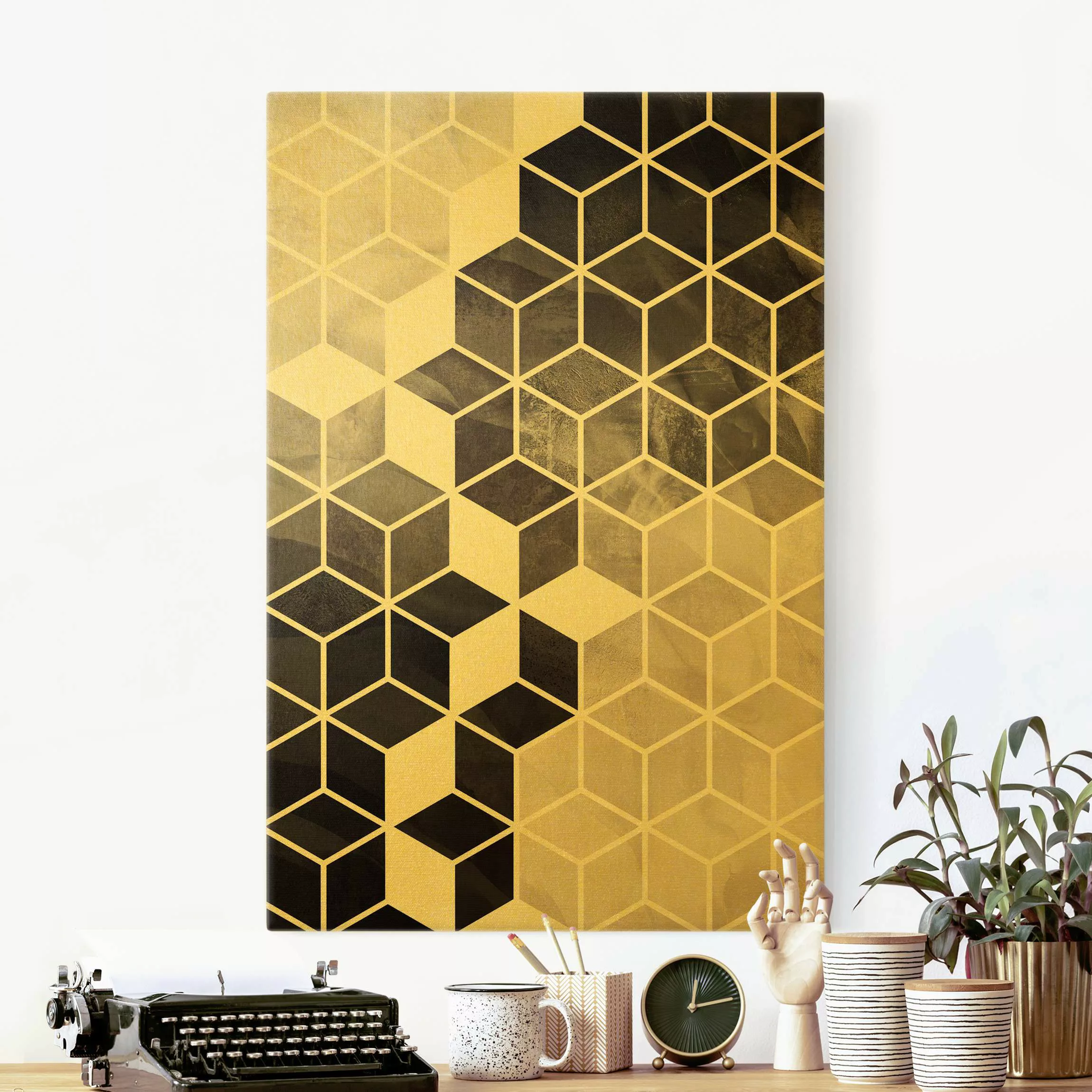 Leinwandbild Gold Goldene Geometrie - Schwarz Weiß günstig online kaufen