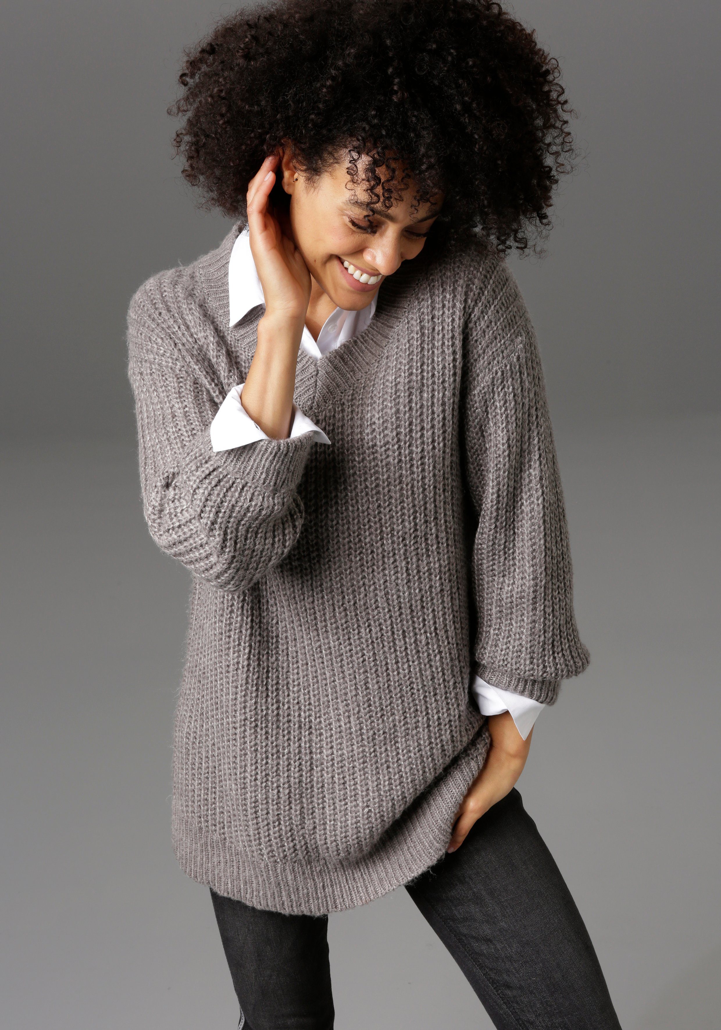 Aniston CASUAL Longpullover mit fixierten Umschlag günstig online kaufen