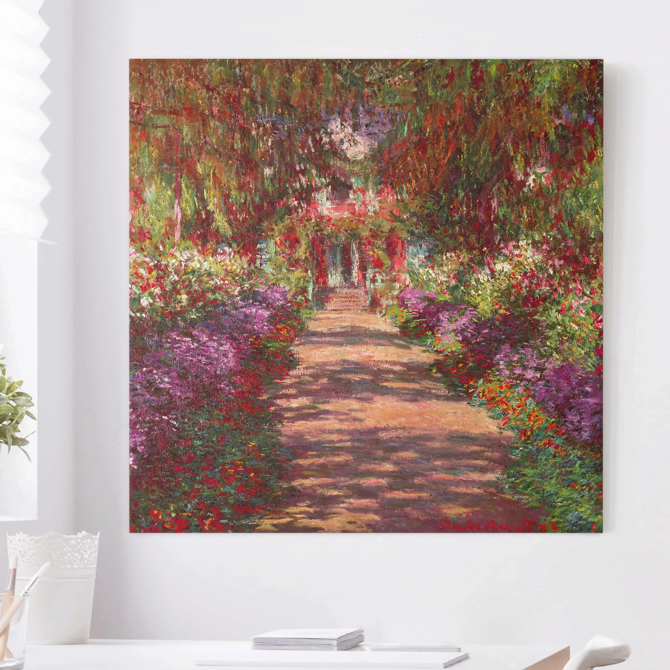 Leinwandbild Blumen - Quadrat Claude Monet - Weg in Monets Garten in Givern günstig online kaufen