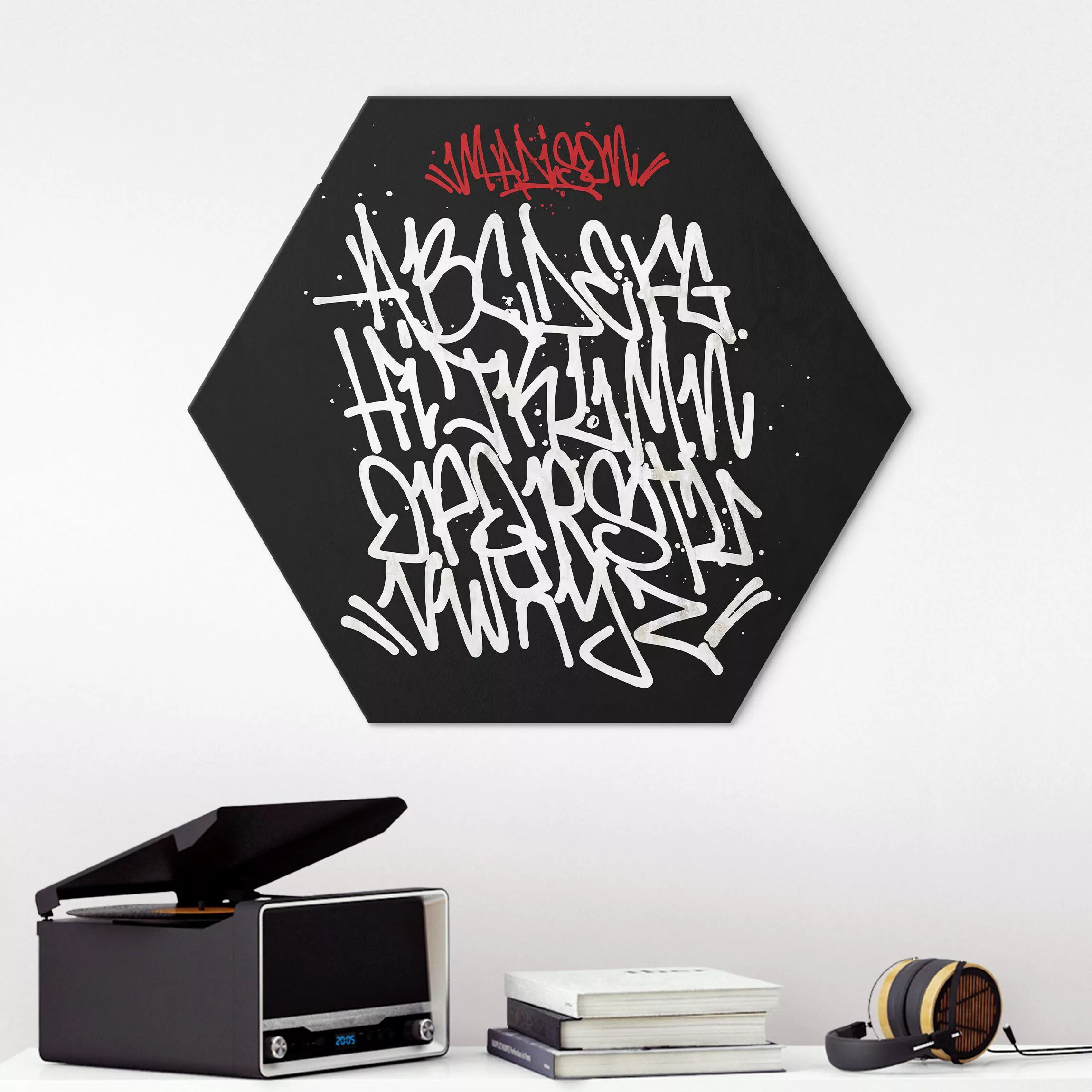 Hexagon-Alu-Dibond Bild Graffiti Art Alphabet günstig online kaufen