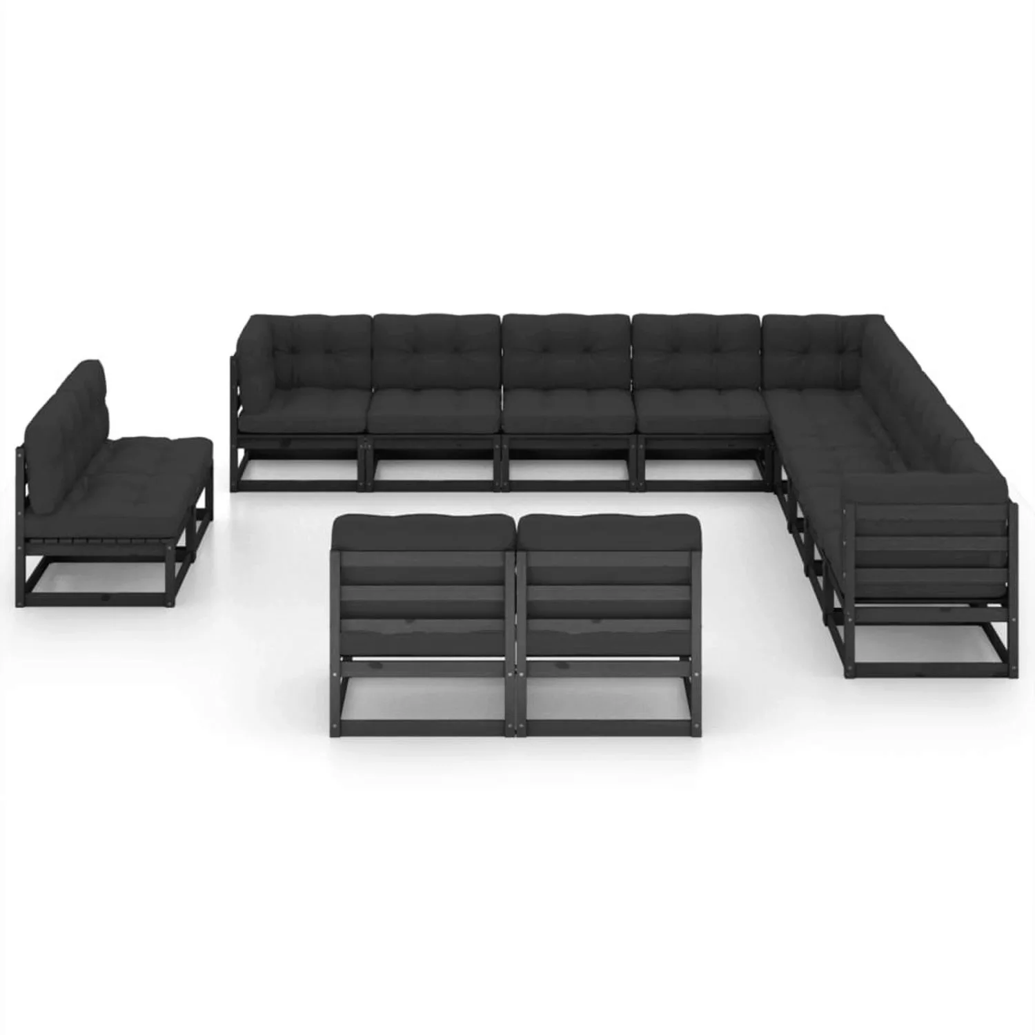 13-tlg. Garten-lounge-set Mit Kissen Schwarz Massivholz Kiefer günstig online kaufen