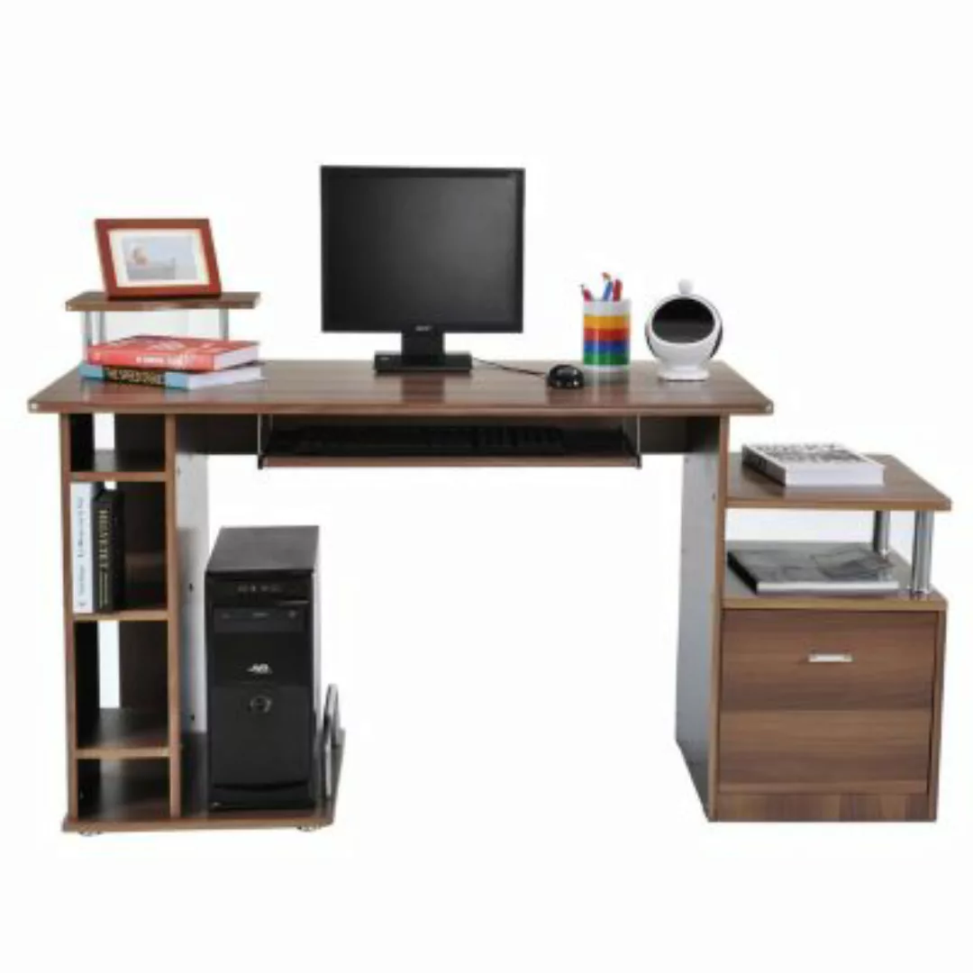HOMCOM Computertisch mit ausziehbarer Tastaturhalterung braun/silber günstig online kaufen