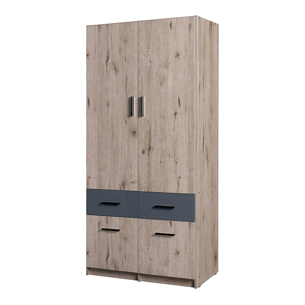 Kleiderschrank 2-türig, 92cm breit, Eiche mit graphit, SELAWIK-166 günstig online kaufen