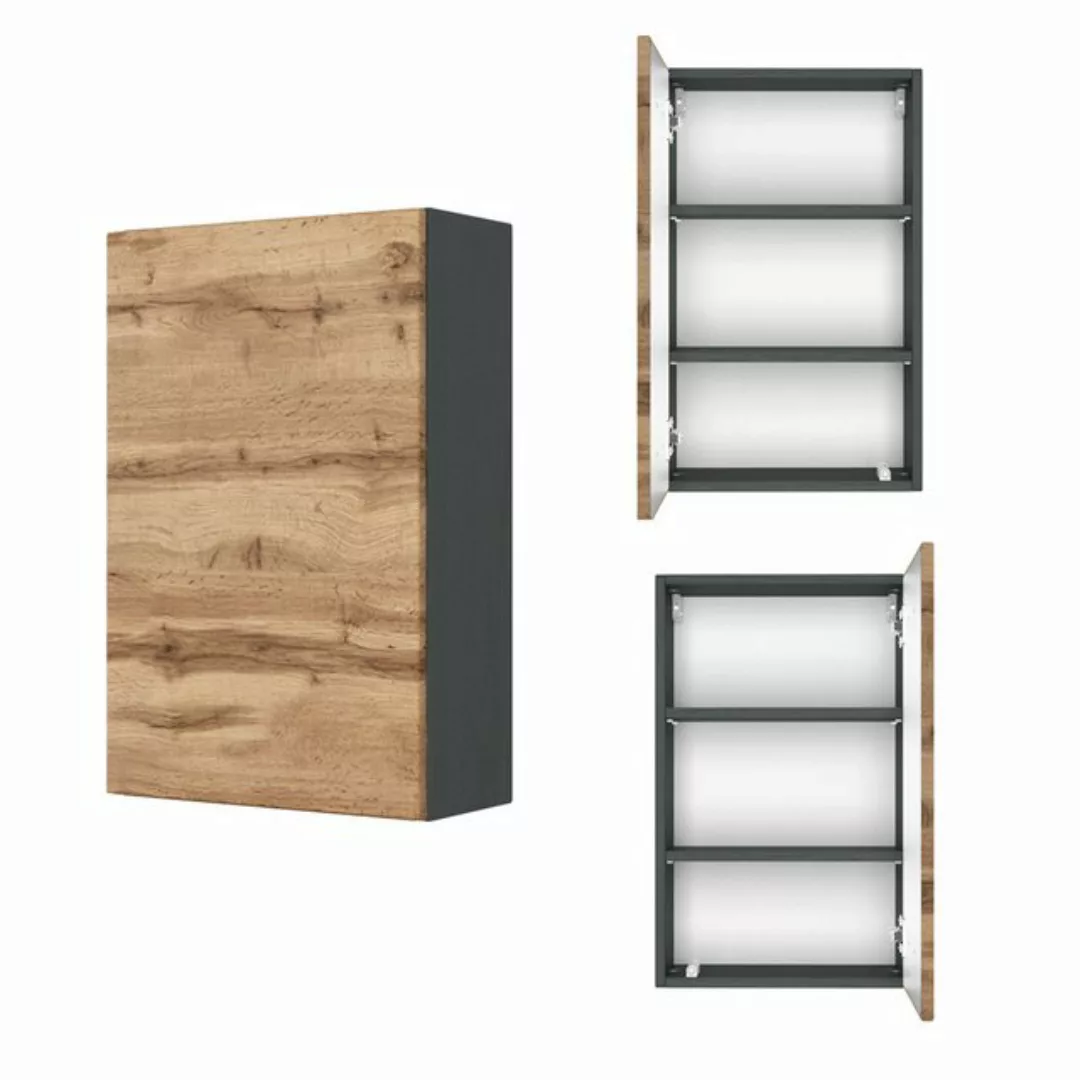 Lomadox Hängeschrank Badmöbel 40 cm in Graphitgrau mit Wotaneiche Nb., BxHx günstig online kaufen