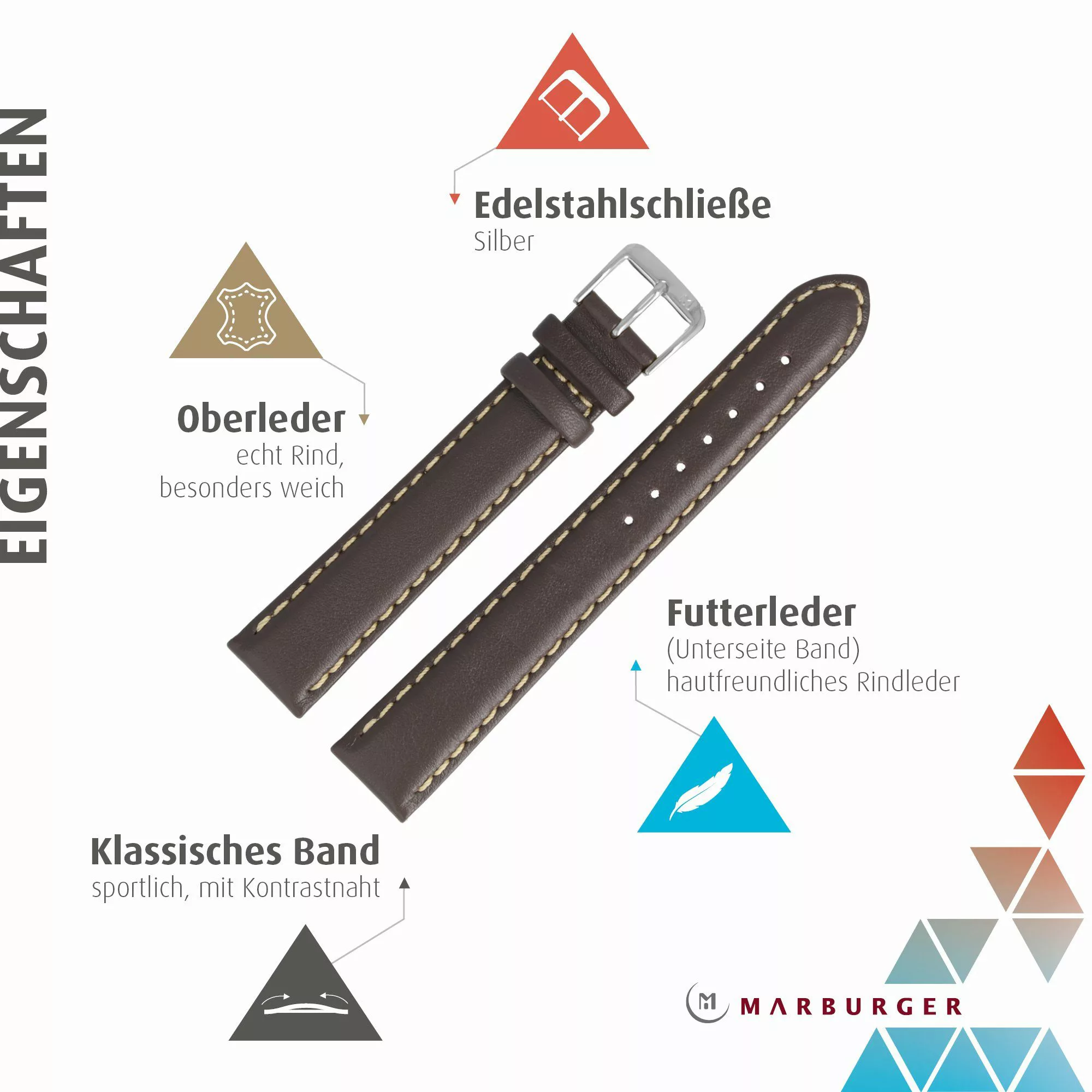 MARBURGER Uhrenarmband 24mm Leder XL Extra günstig online kaufen