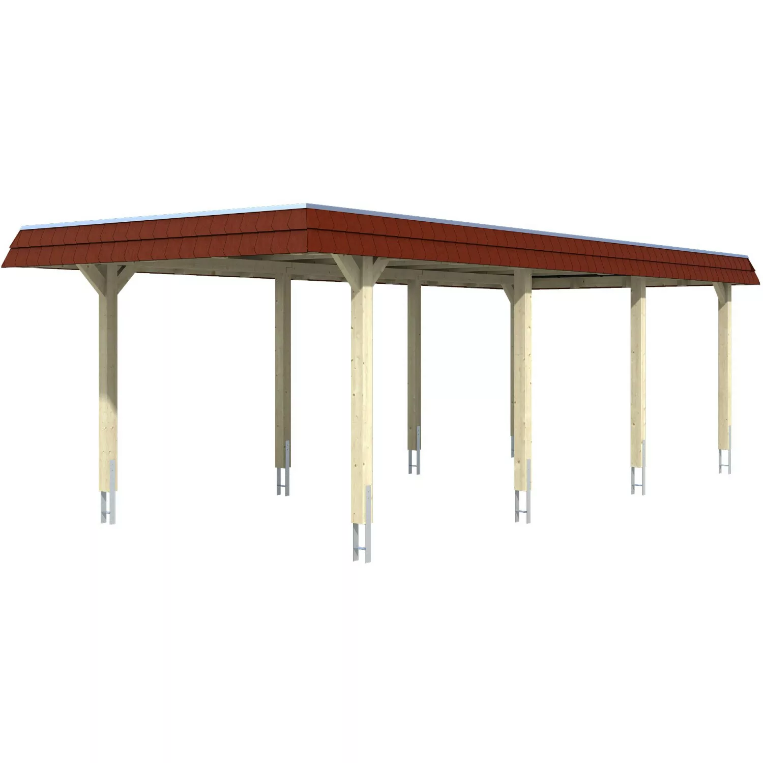 Skan Holz Carport Wendland Nussbaum 362 x 870 cm Alu-Dach Blende Rot günstig online kaufen