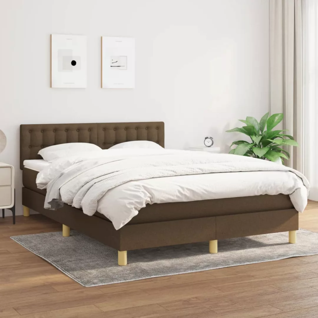 vidaXL Bettgestell Boxspringbett mit Matratze Dunkelbraun 140x200 cm Stoff günstig online kaufen