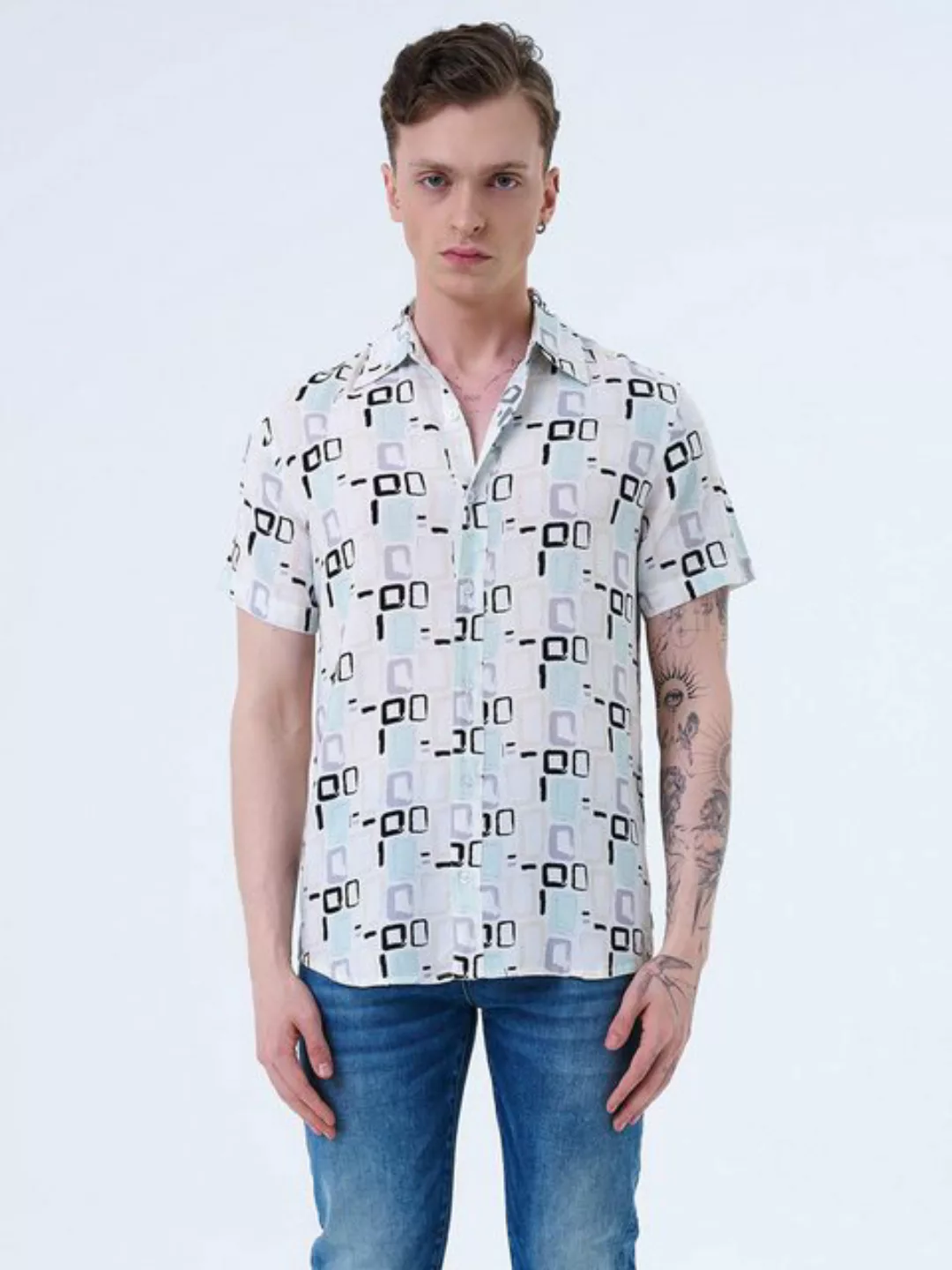 Miracle of Denim Kurzarmhemd Men Shirt Allover Print (1-tlg) günstig online kaufen