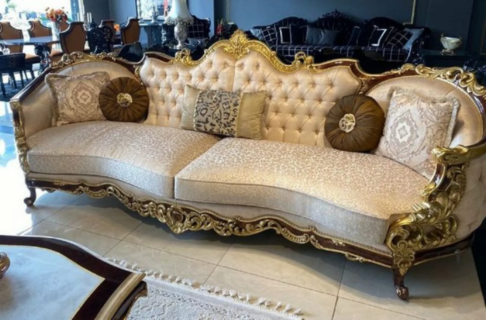 Casa Padrino Sofa Luxus Barock Sofa Silber / Braun / Gold - Prunkvolles Bar günstig online kaufen