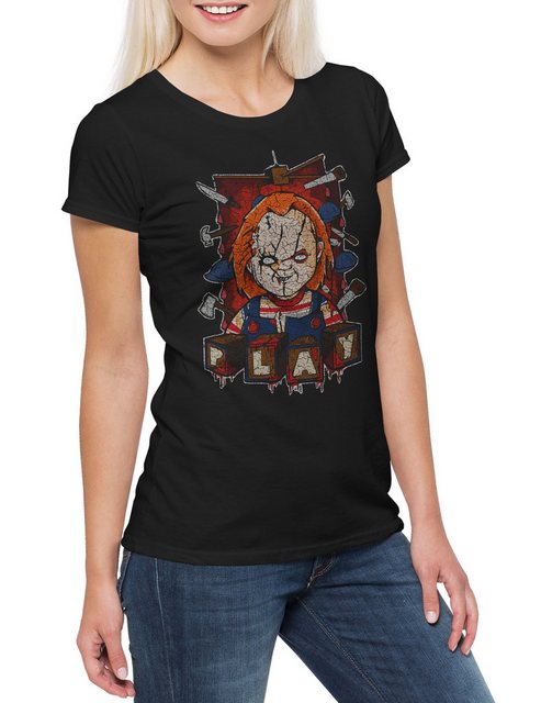 Urban Backwoods Print-Shirt Play Doll Damen T-Shirt Halloween Blood Bloody günstig online kaufen