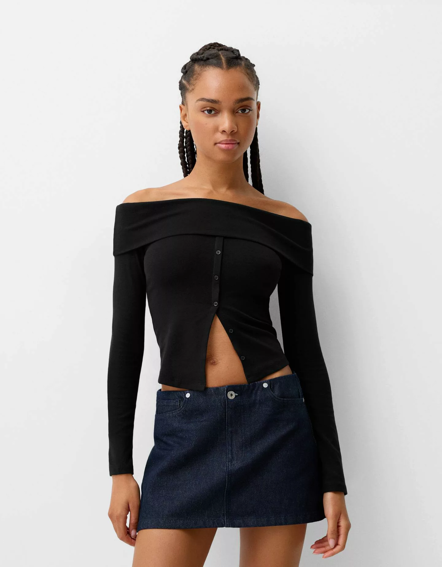 Bershka Geknöpftes Langarmshirt Damen Xs Schwarz günstig online kaufen