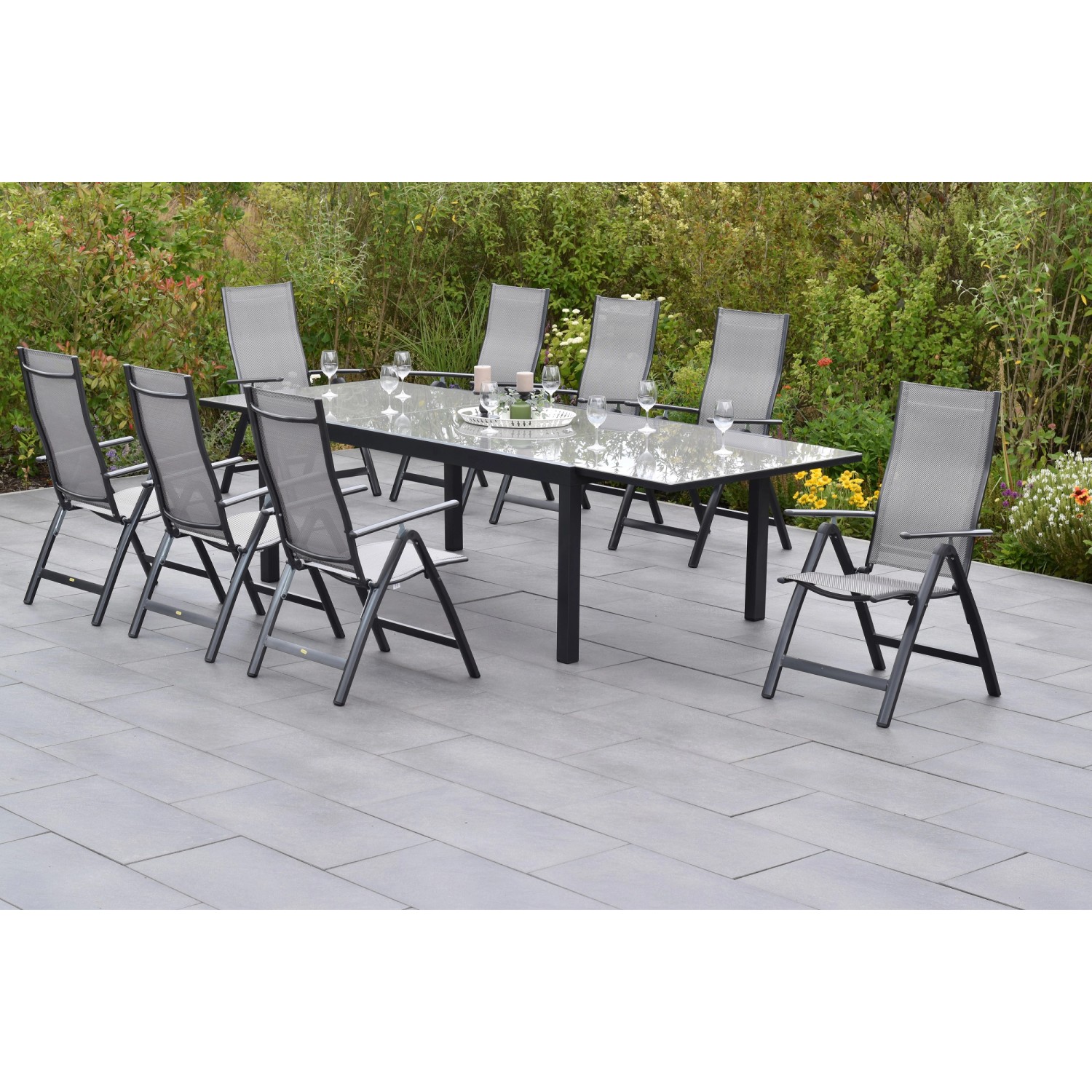 Merxx Carrara Set 9-tlg. 8 Klappsessel Gartentisch Ausziehbar 200 (300) x 1 günstig online kaufen