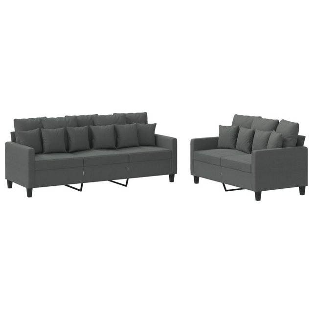 vidaXL Sofa Sofagarnitur Set mit Kissen Stoff, 2-tlg., Dunkelgrau günstig online kaufen