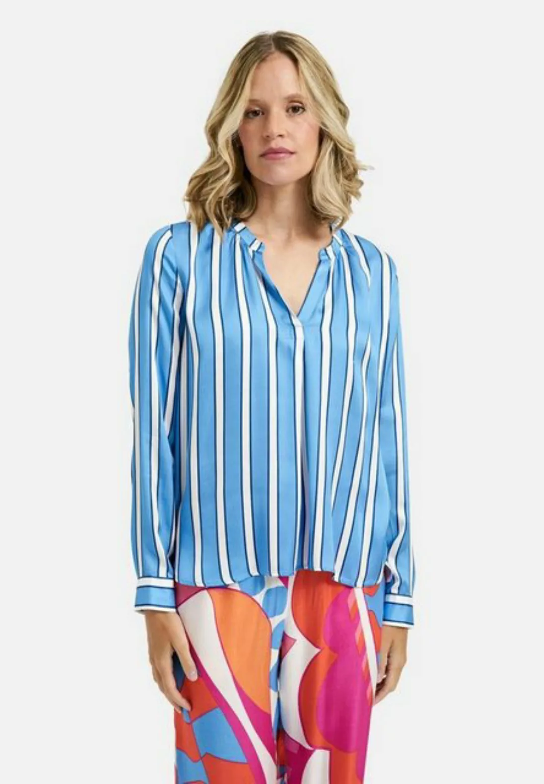 Milano Italy Blusenshirt BLOUSE W NECKPANEL, V-NECK, GATHERI günstig online kaufen