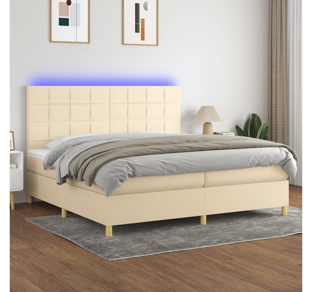 vidaXL Boxspringbett Boxspringbett mit Matratze LED Creme 200x200 cm Stoff günstig online kaufen