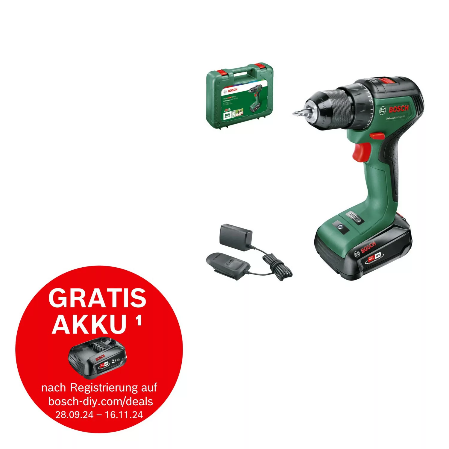 Bosch 18 V Akku-Bohrschrauber UniversalDrill 18 V-60 inkl. 2,5 Ah Akku günstig online kaufen