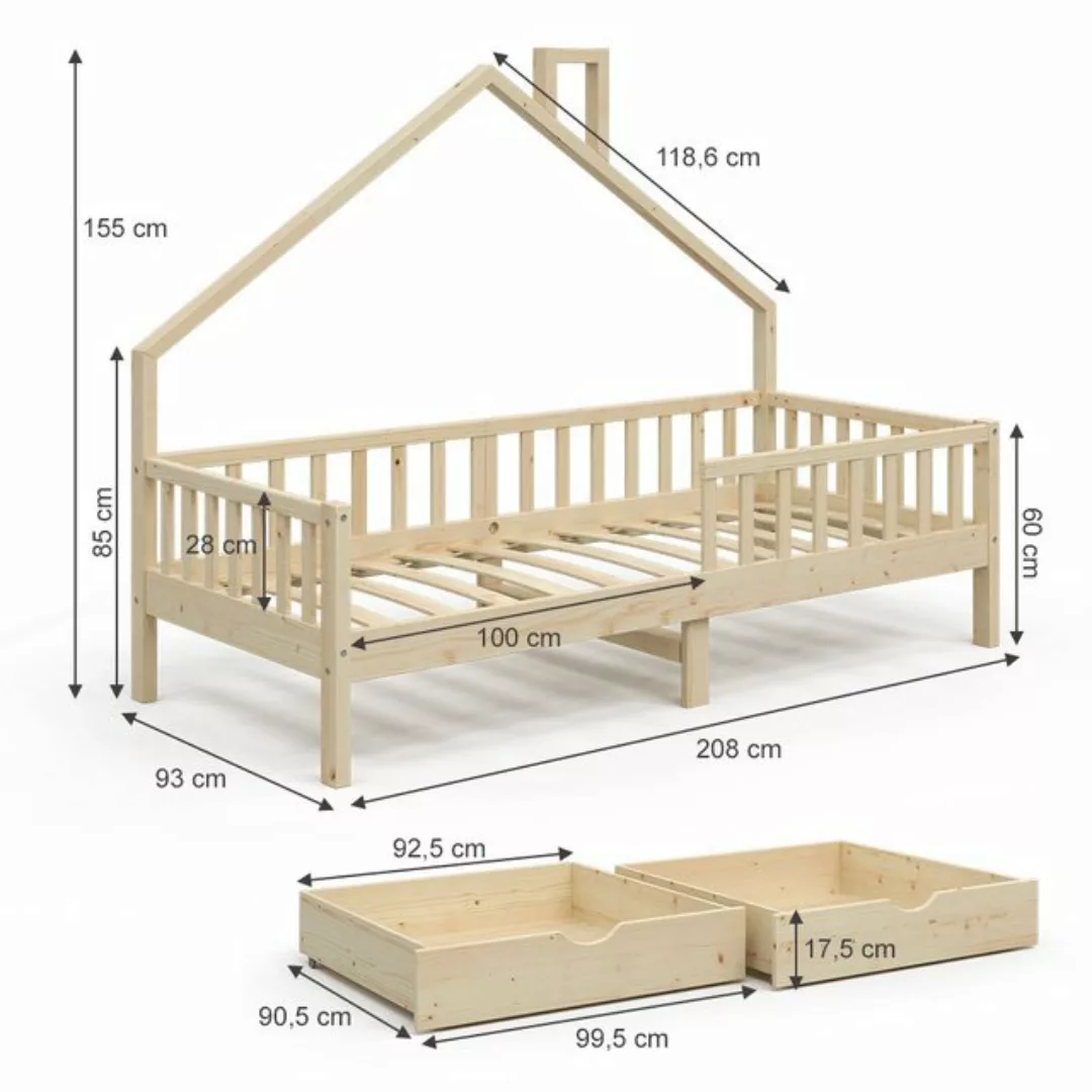 VitaliSpa® Hausbett Kinderbett Spielbett Noemi 90x200cm Natur Matratze günstig online kaufen