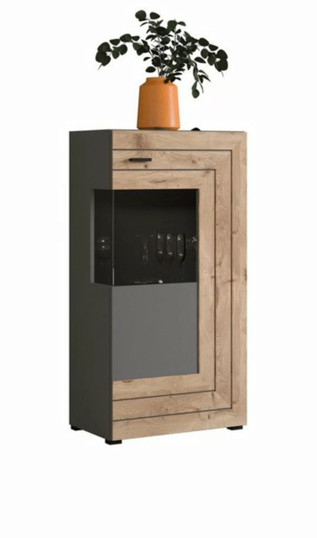 Mehrzweckschrank Freno (Vitrine 1-türig, 60 x 118 cm) Basalt grau und Eiche günstig online kaufen