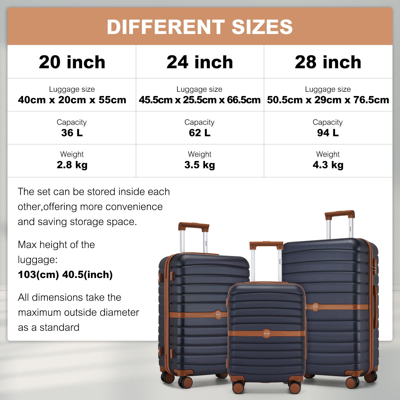 KONO Handgepäckkoffer Koffer Trolley ABS+PC Hartschalenkoffer günstig online kaufen