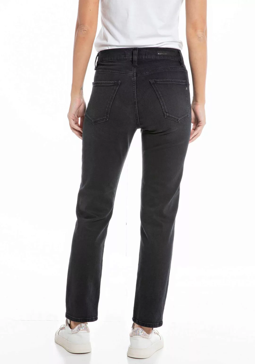 Replay Damen Jeans MAIJKE STRAIGHT - Straight Fit - Schwarz - Black Denim günstig online kaufen