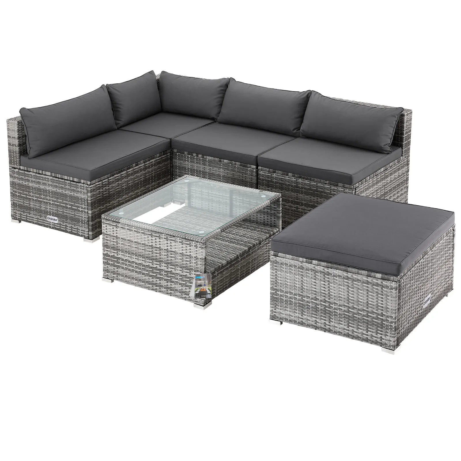 Polyrattan Ecklounge Grau/Anthrazit dicke Rückenpolster günstig online kaufen