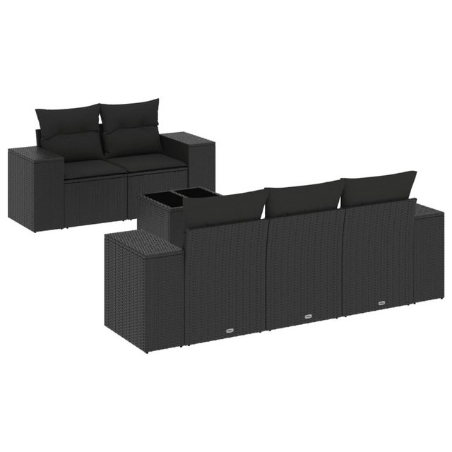 vidaXL Sofaelement 6-tlg. Garten-Sofagarnitur mit Kissen Schwarz Poly Ratta günstig online kaufen