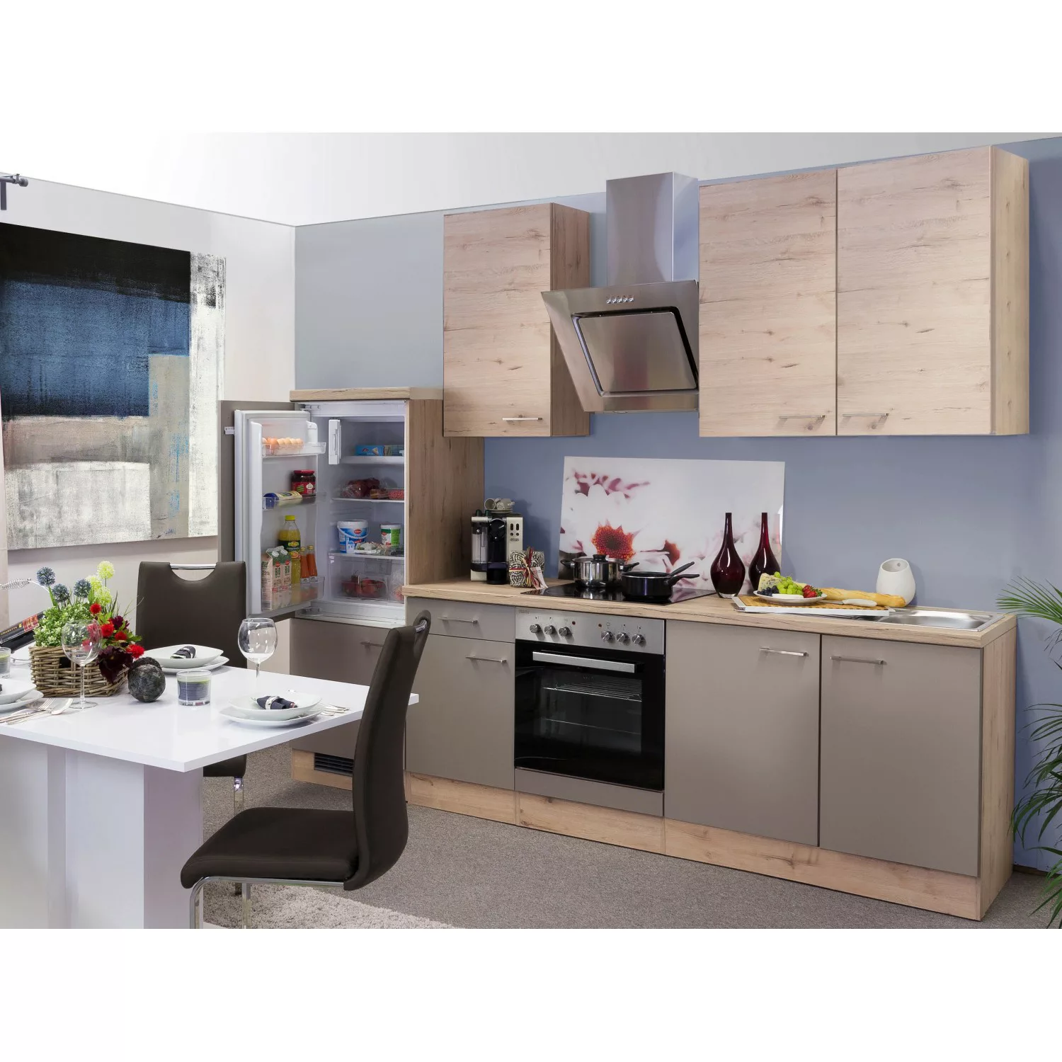 Flex-Well Exclusiv Küchenzeile Arizona 270 cm Quarz Cubanit-San Remo Eiche günstig online kaufen