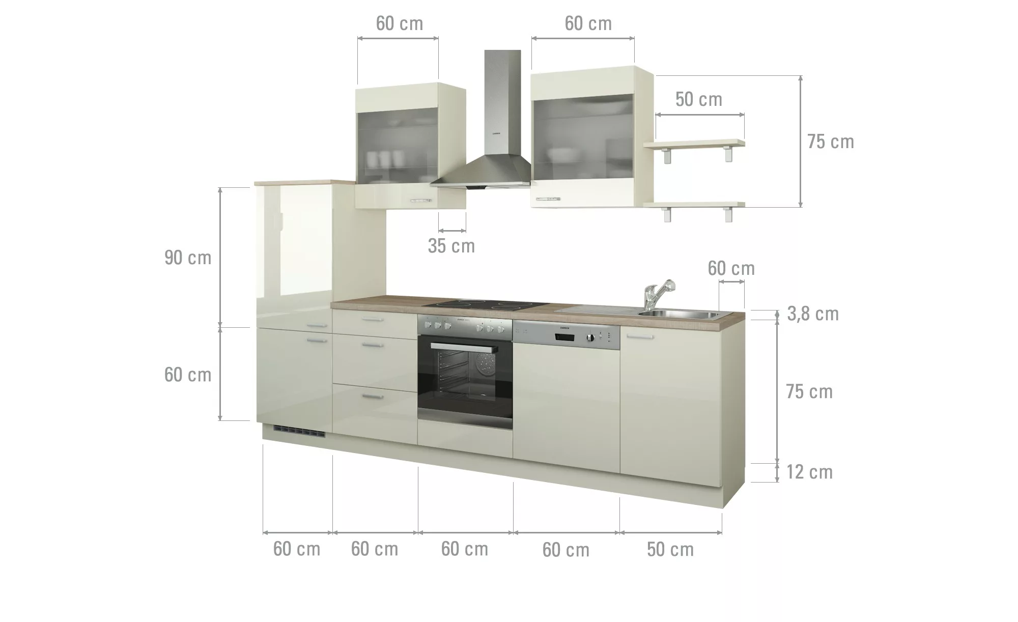 Küchenzeile ohne Elektrogeräte  Hamburg ¦ creme ¦ Maße (cm): B: 290 Küchen- günstig online kaufen