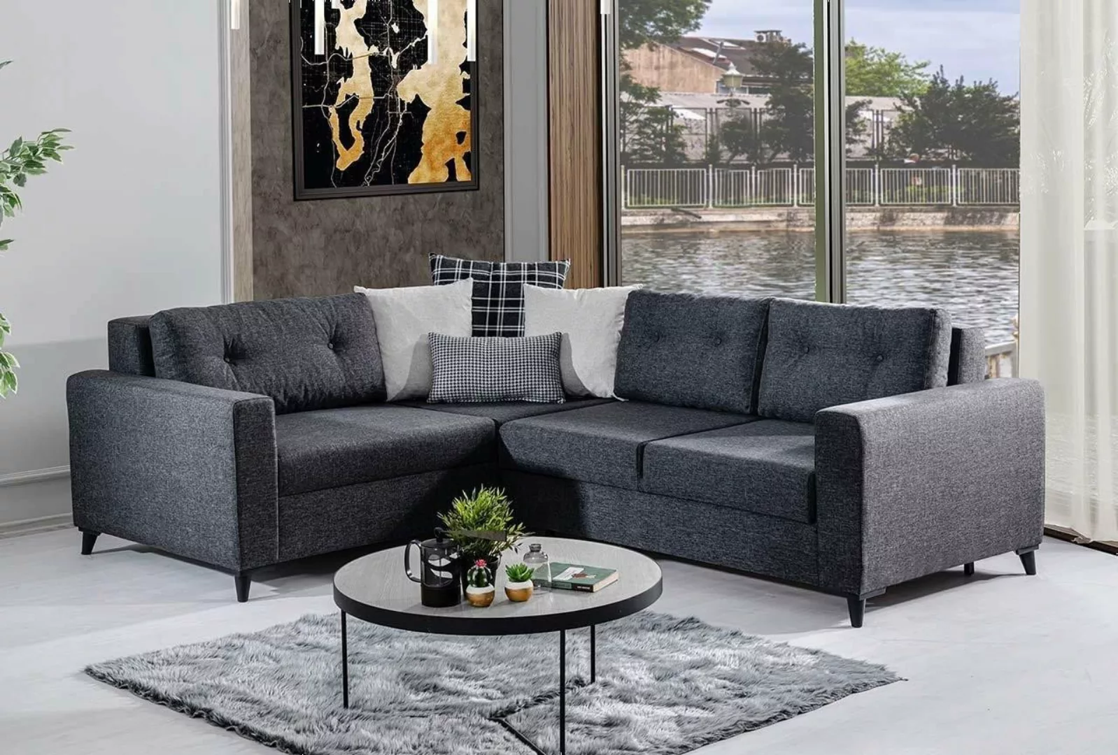 Xlmoebel Ecksofa Designer-Ecksofa mit Bettfunktion für Wohnzimmer in dunkle günstig online kaufen