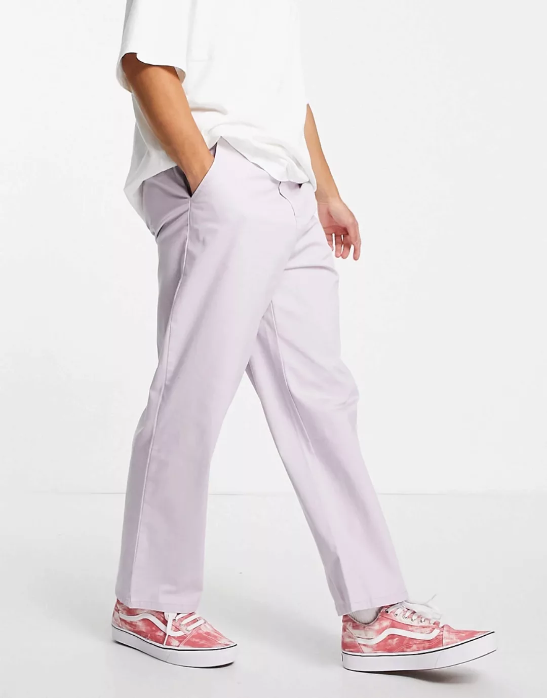 ASOS DESIGN – Weit geschnittene Chinohose in Flieder-Lila günstig online kaufen