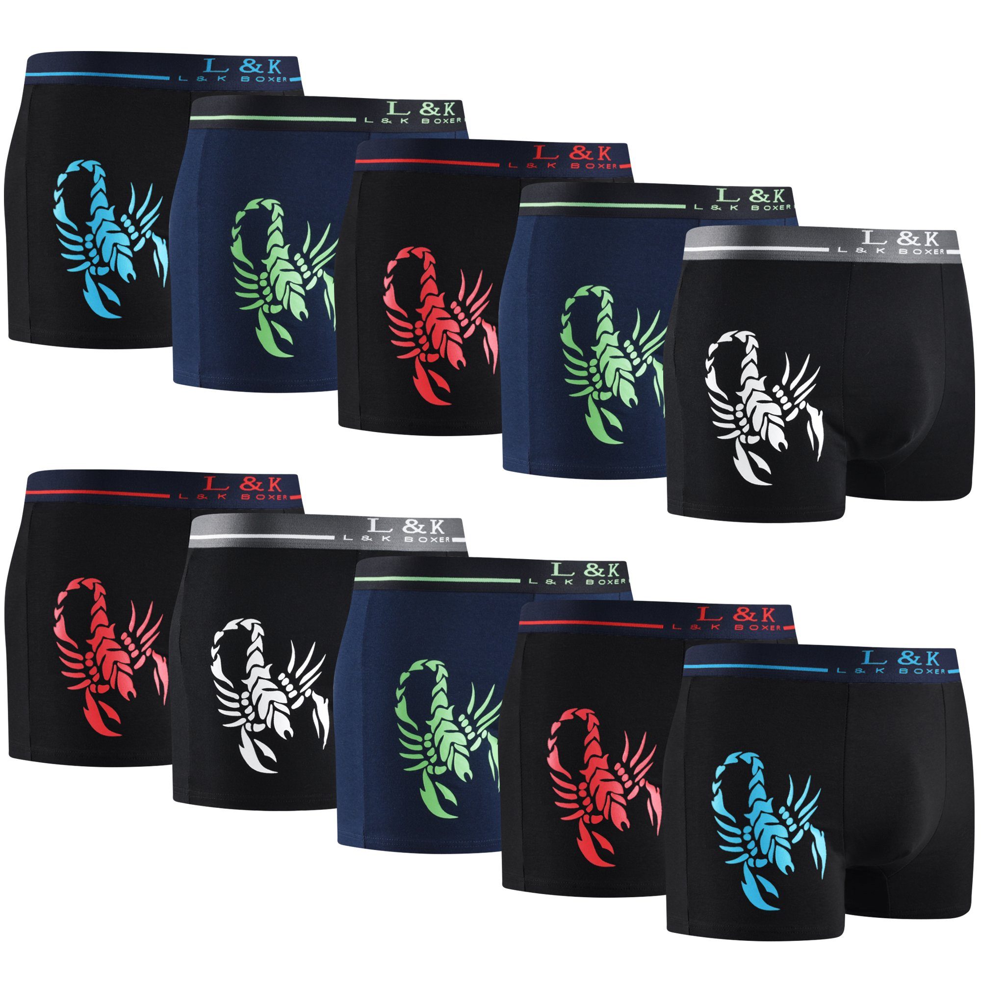 L&K Boxershorts 1104-1121 (10er-Pack) Herren Boxershorts günstig online kaufen