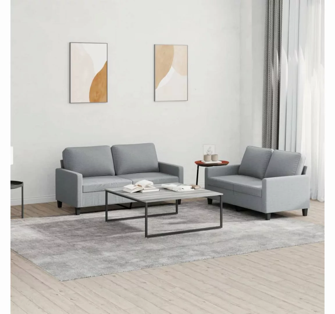 vidaXL Sofa Sofagarnitur mit Kissen Stoff, Standard, Hellgrau günstig online kaufen