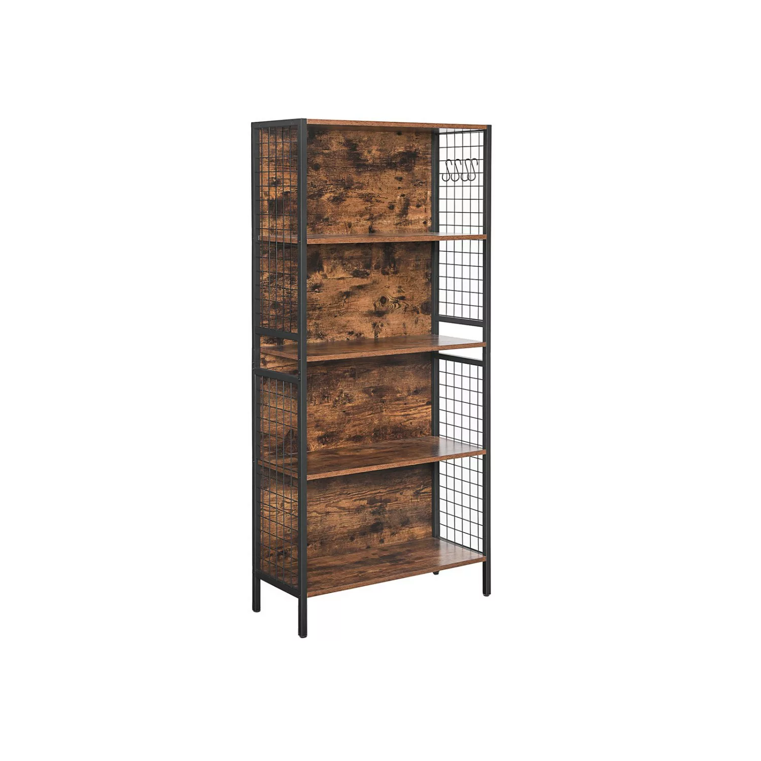 Vasagle Standregal 4 Ablagen und 4 S-Haken 30 x 74 x 154,5 cm Braun-Schwarz günstig online kaufen