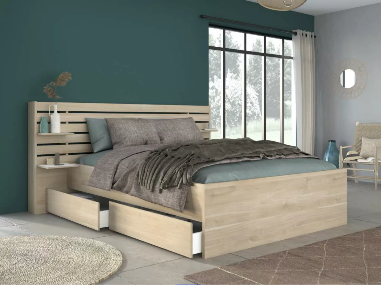 Bett mit Stauraum - 160 x 200 cm - Holzfarben - TENALIA II günstig online kaufen