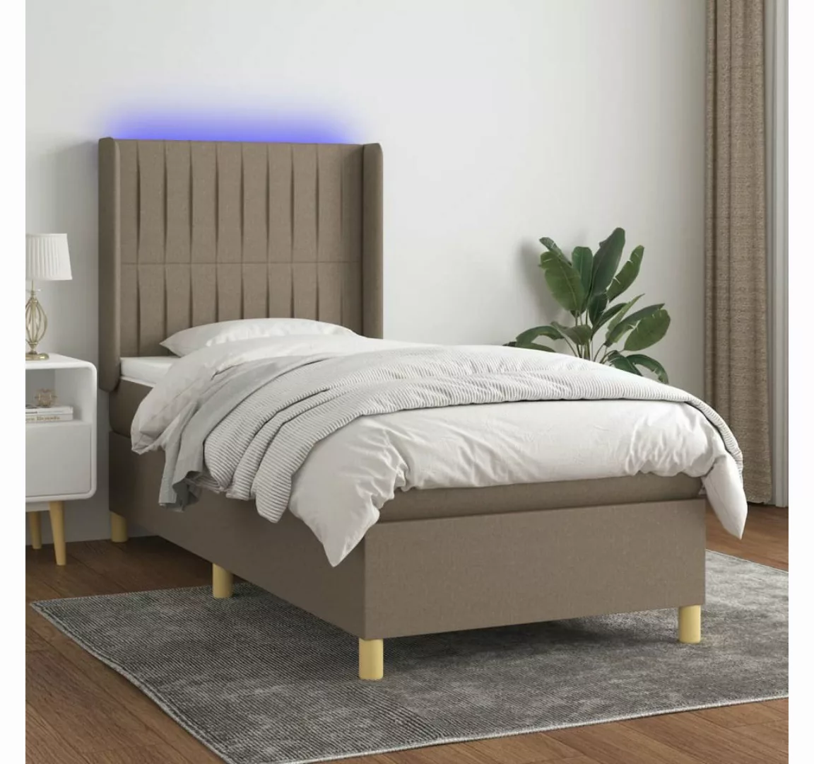 vidaXL Boxspringbett Boxspringbett mit Matratze LED Taupe 90x200 cm Stoff B günstig online kaufen