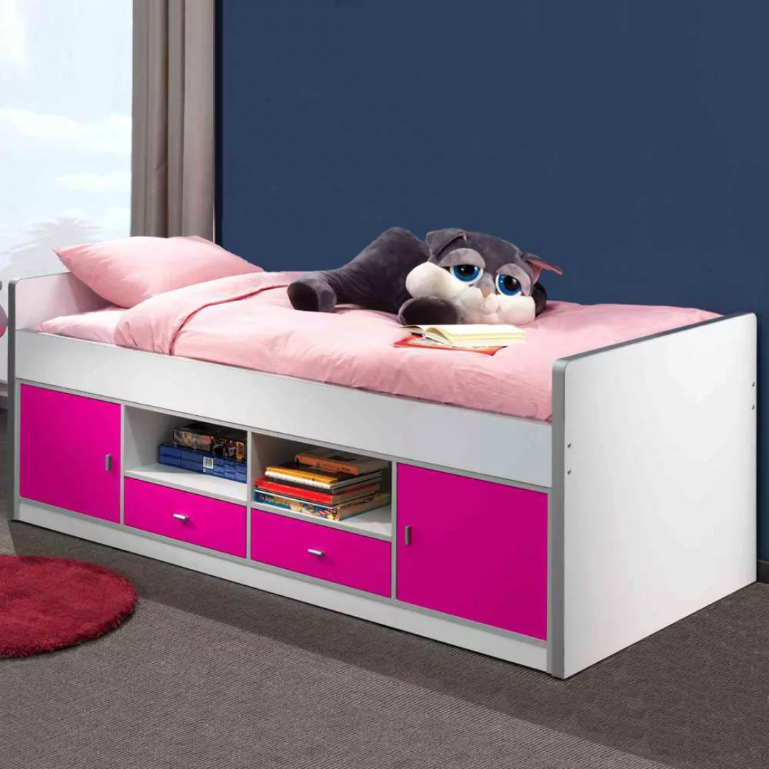 Kinderbett in Pink-Weiß Stauraum günstig online kaufen