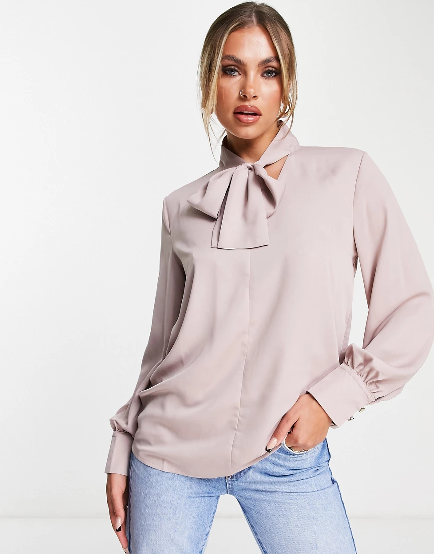 Vesper – Bluse mit Kragenschleife in Violett-Lila günstig online kaufen