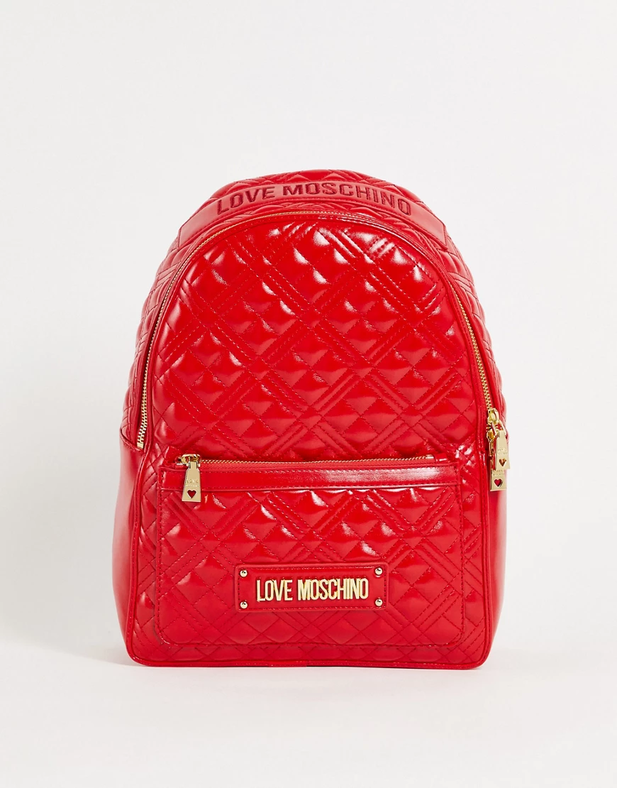 Love Moschino – Gesteppter Rucksack in Rot mit Logo günstig online kaufen
