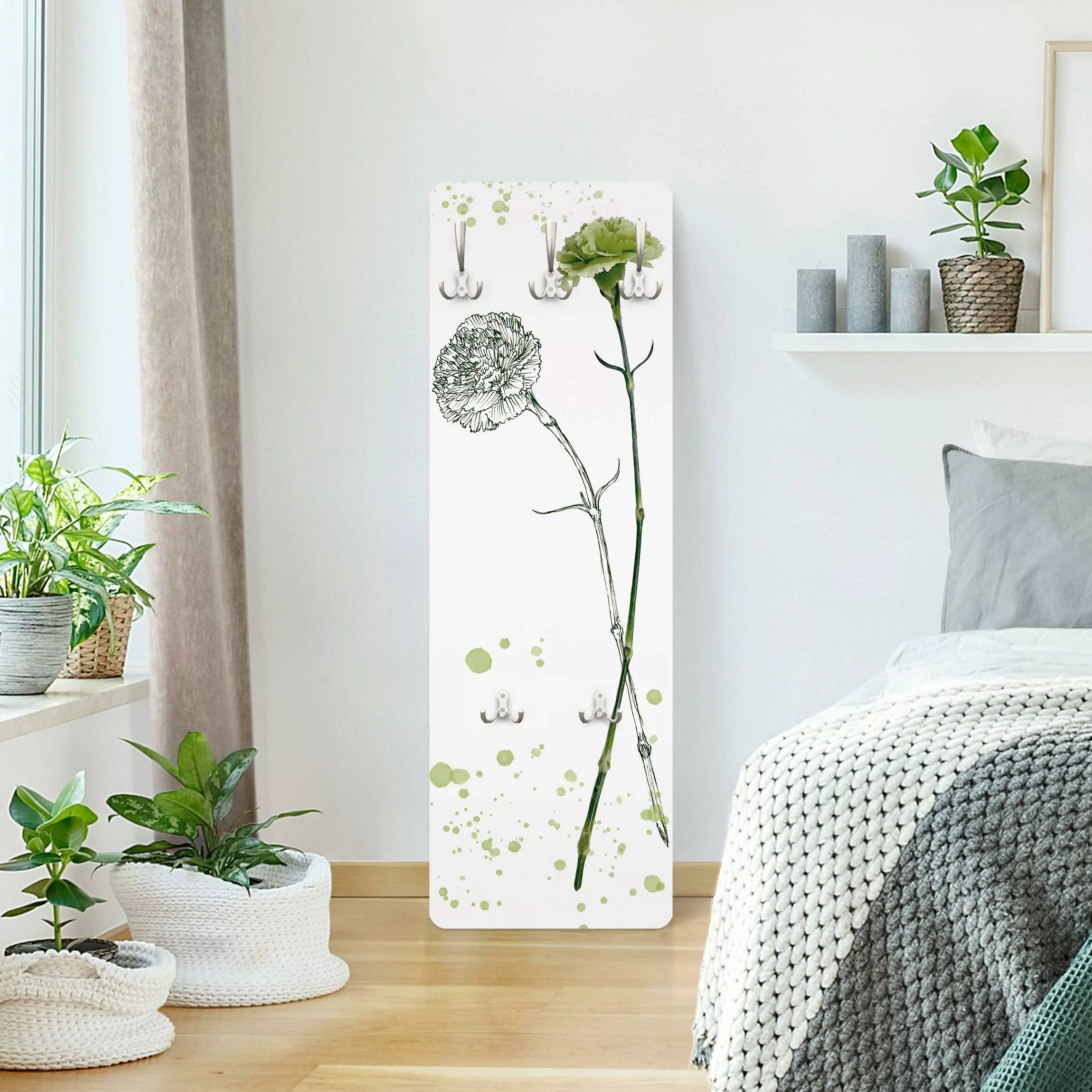 Wandgarderobe Holzpaneel Blumen Botanisches Aquarell - Nelke günstig online kaufen