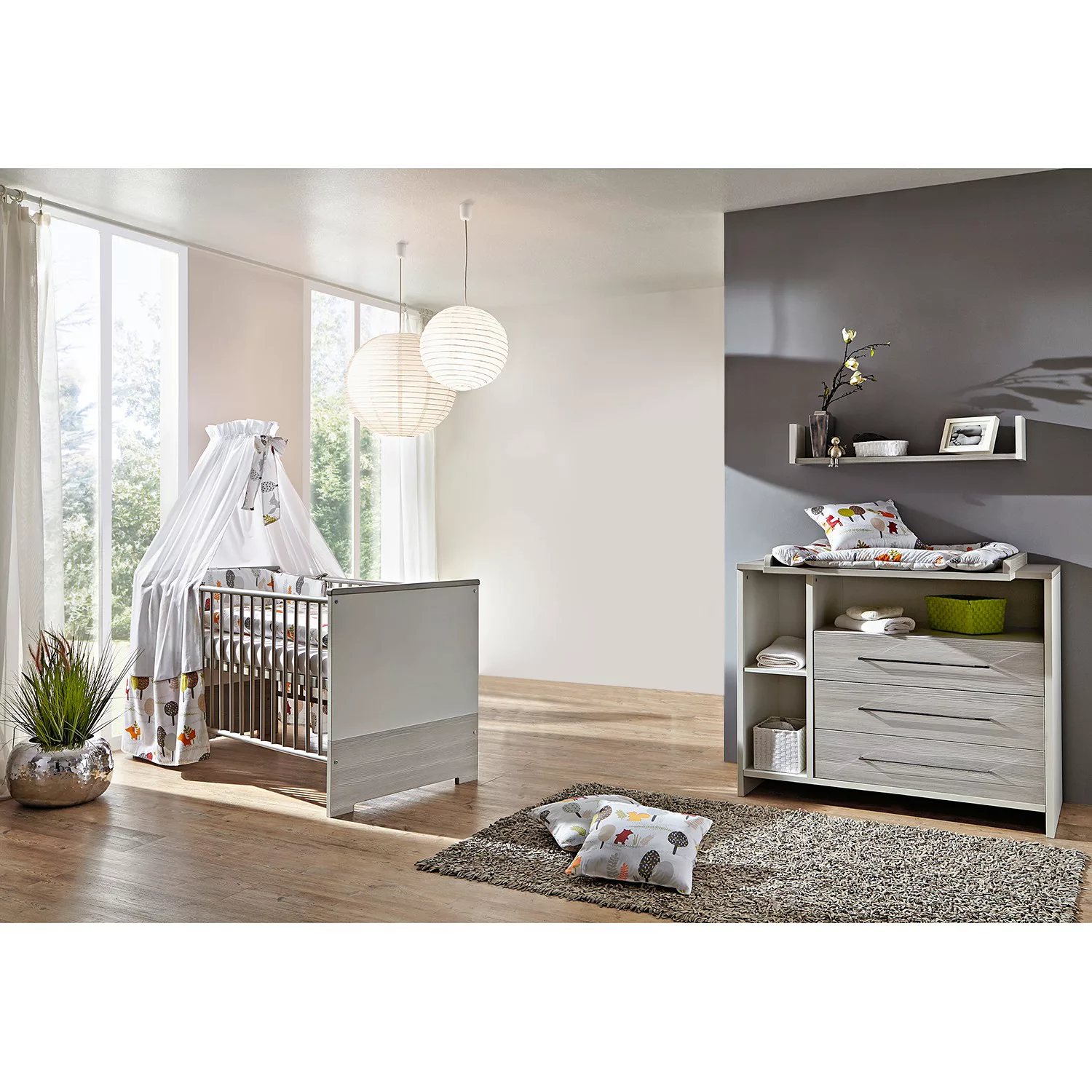 home24 Schardt Babyzimmer Eco Silber 2-teilig Weiß/Holzdekor Pinie Silber H günstig online kaufen