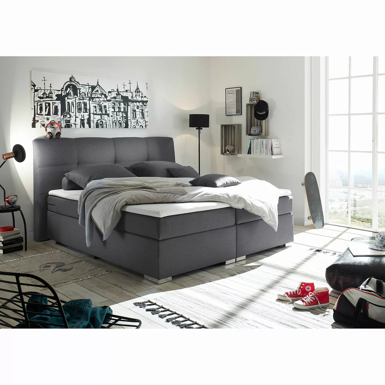 uno Boxspringbett 180x200 cm - grau - 203 cm - 114 cm - Betten > Boxspringb günstig online kaufen