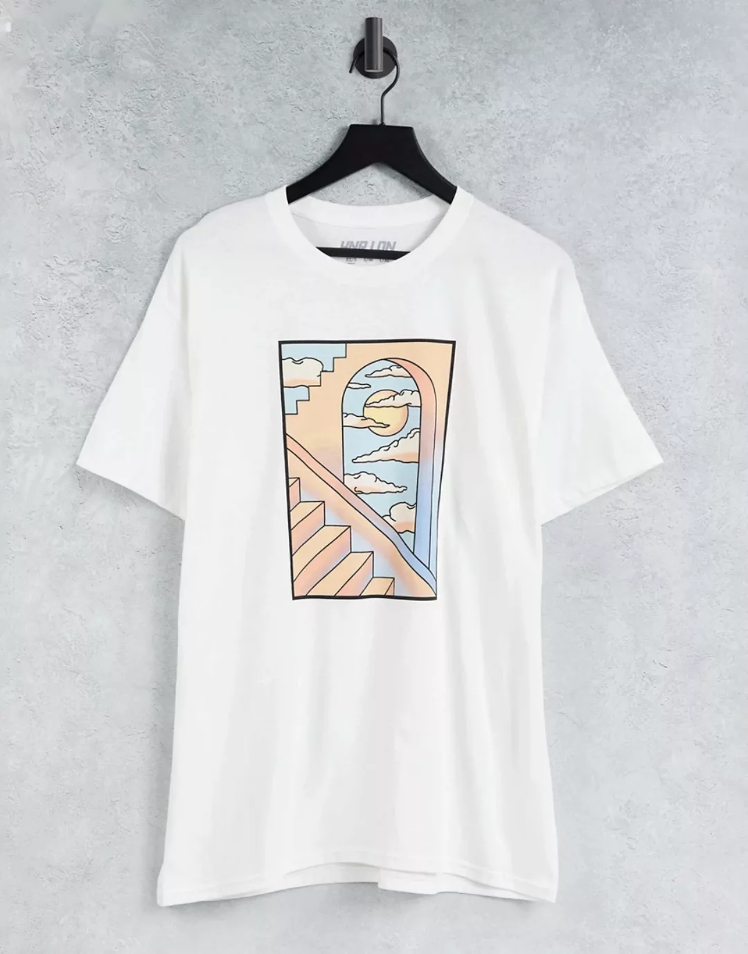 HNR LDN – T-Shirt mit Fenster-Print vorne-Weiß günstig online kaufen