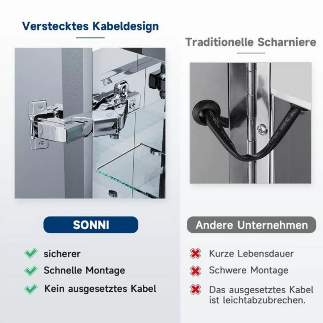 SONNI Badezimmerspiegelschrank Edelstahl Spiegelschrank 3-türig mit LED Bel günstig online kaufen