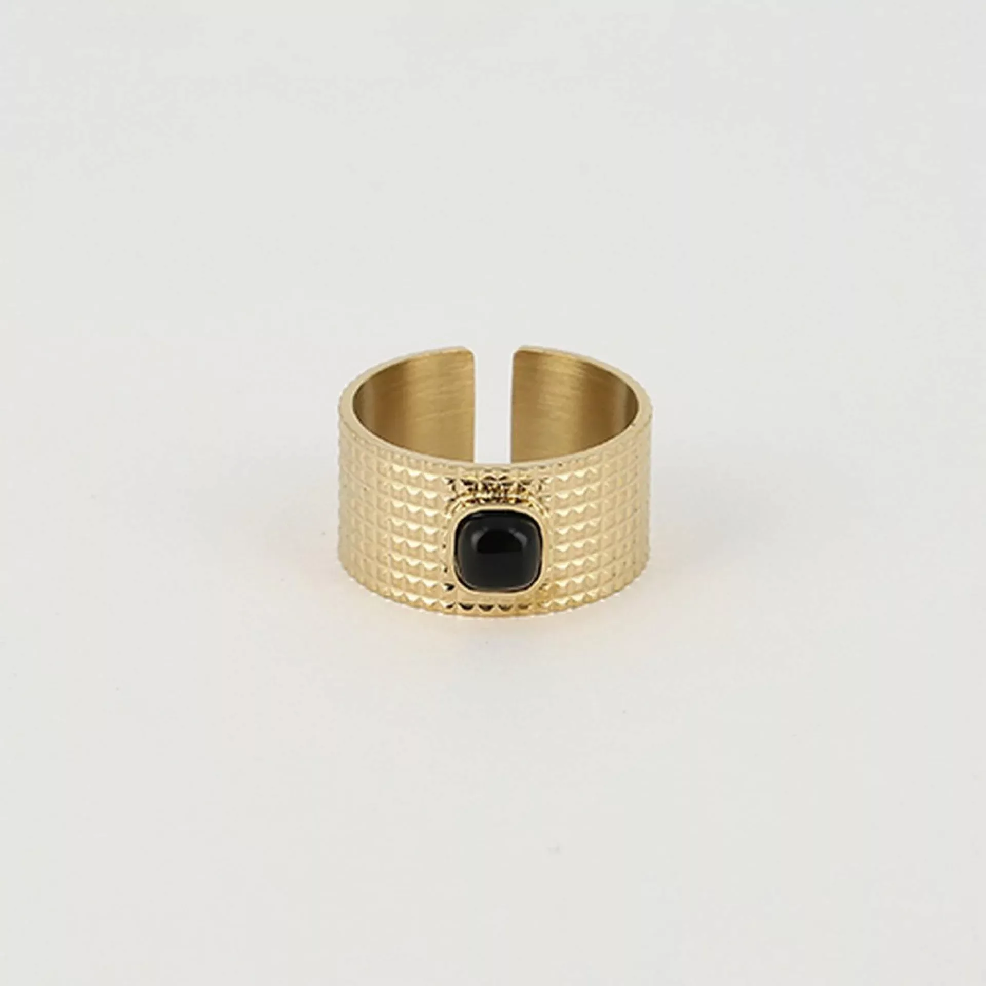 Zag Bijoux breiter Ring gold geriffelt schwarzer Onyx günstig online kaufen