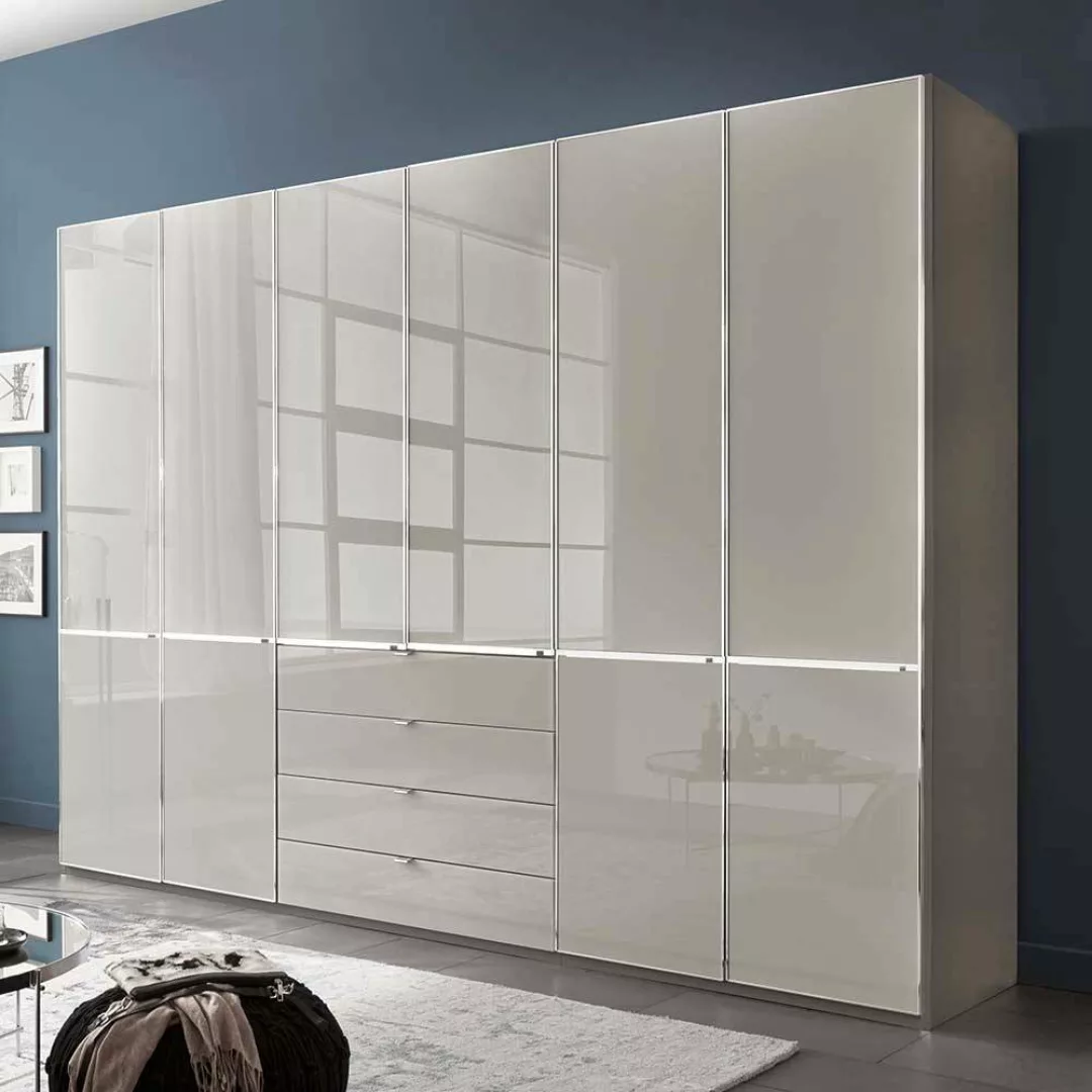 Schlafzimmerschrank Kleiderschrank - Front glasbeschichtet 296 cm breit günstig online kaufen