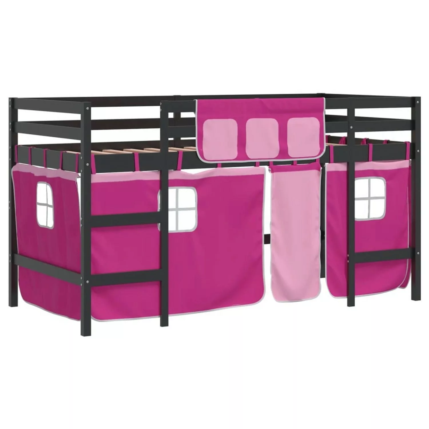 vidaXL Kinderhochbett mit Vorhängen Rosa 90x200 cm Massivholz Kiefer1927666 günstig online kaufen